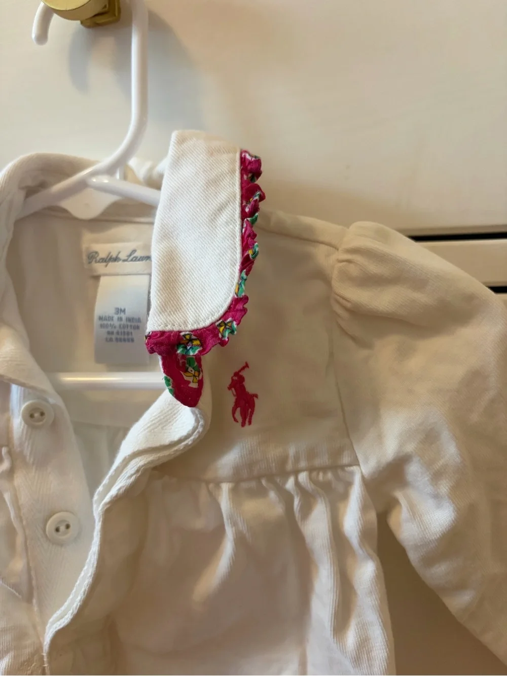 Polo Ralph Lauren Baby Romper 3M White Pink Logo One Piece Cute